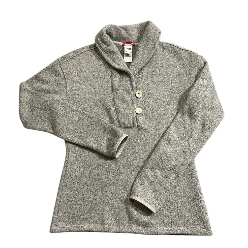 Womens The North Face 2 Button Collared Pullover Sweater Color Grey Size…